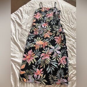 Billabong Black Floral Maxi Dress with Pink, Orange, Lavender and Green Print